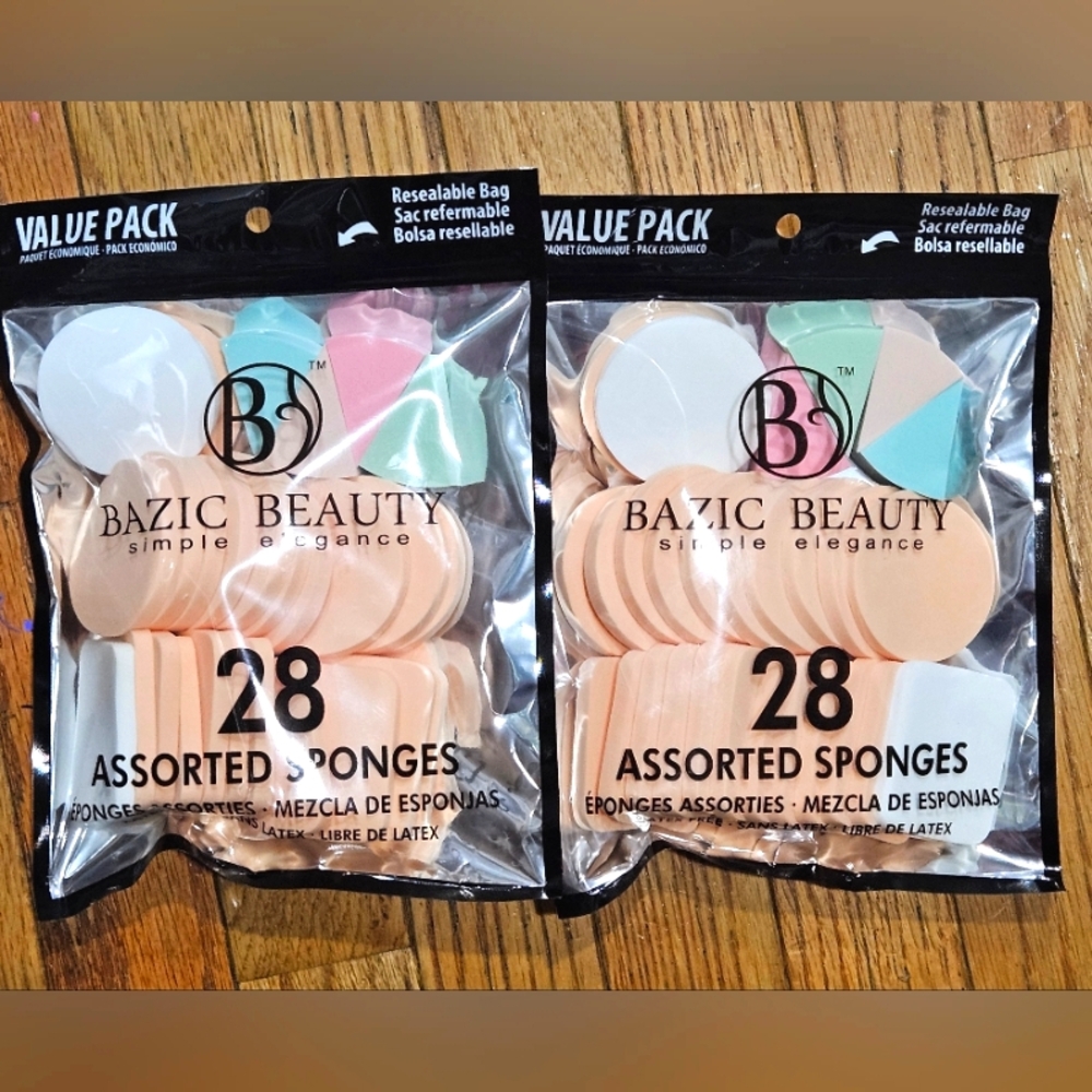 NWT 》2pks/56pcs《 BAZIC BEAUTY SIMPLE ELEGANCE ASSORTED COSMETIC SPONGE PACKS!